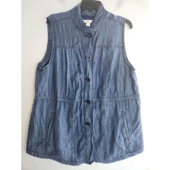 Coldwater Creek Women Blue Chambray Button Down Anorak Style Vest size 18 - Picture 1 of 8